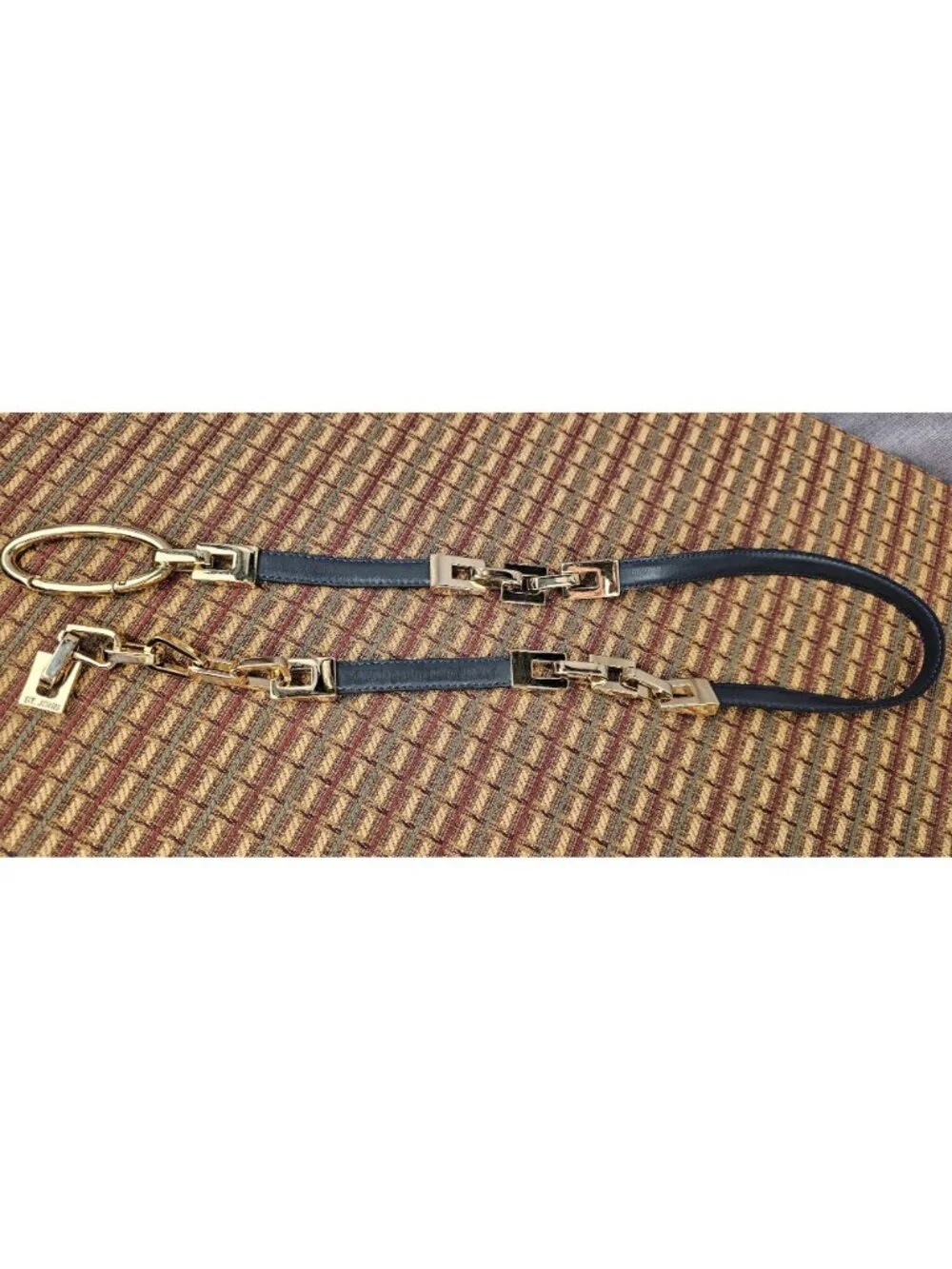 St. John Gold Chain & Navy Leather Belt 35 Inches